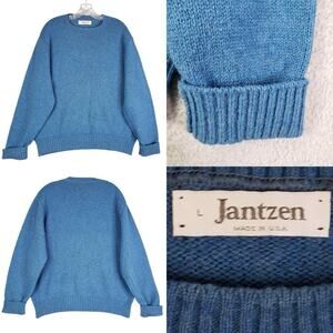 Vintage Jantzen Sweater Shetland Wool Knit Blue Long Sleeve Size Large L ?